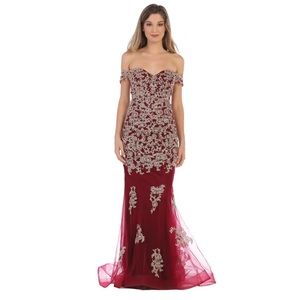 Off Shoulder Fit and Flare Gown.